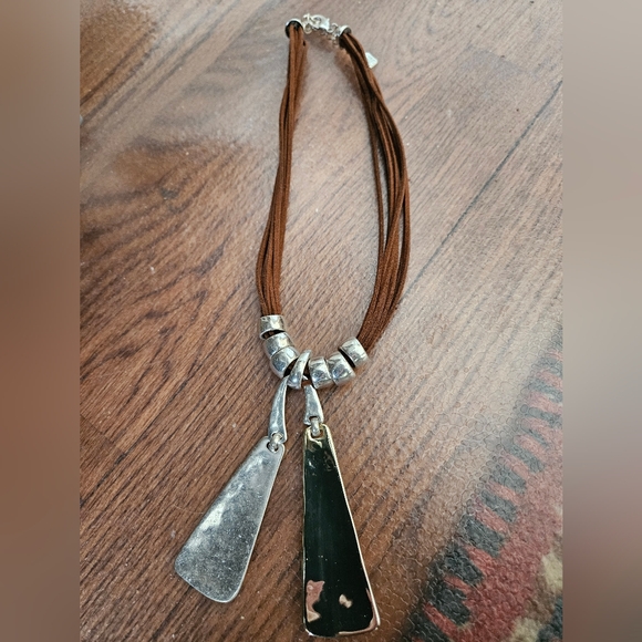 Robert Lee Morris Soho Silver Tone Double Paddle Pendant Necklace - Picture 4 of 5